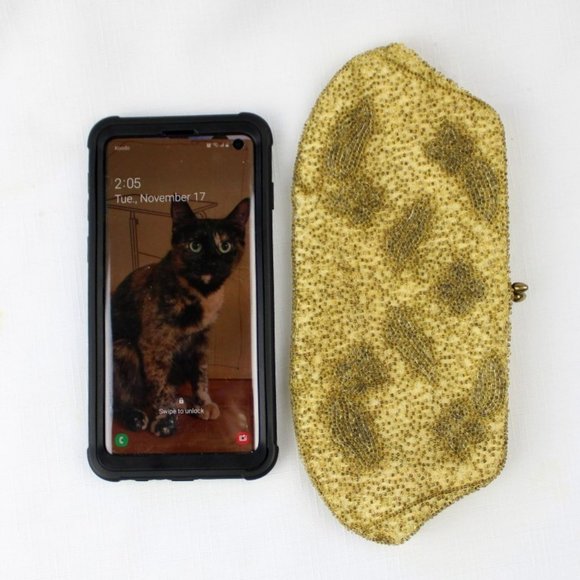 Vintage Walborg Beaded Purse Gold Art Deco Kiss Clasp Evening Bag Japan PU39 - Picture 5 of 9